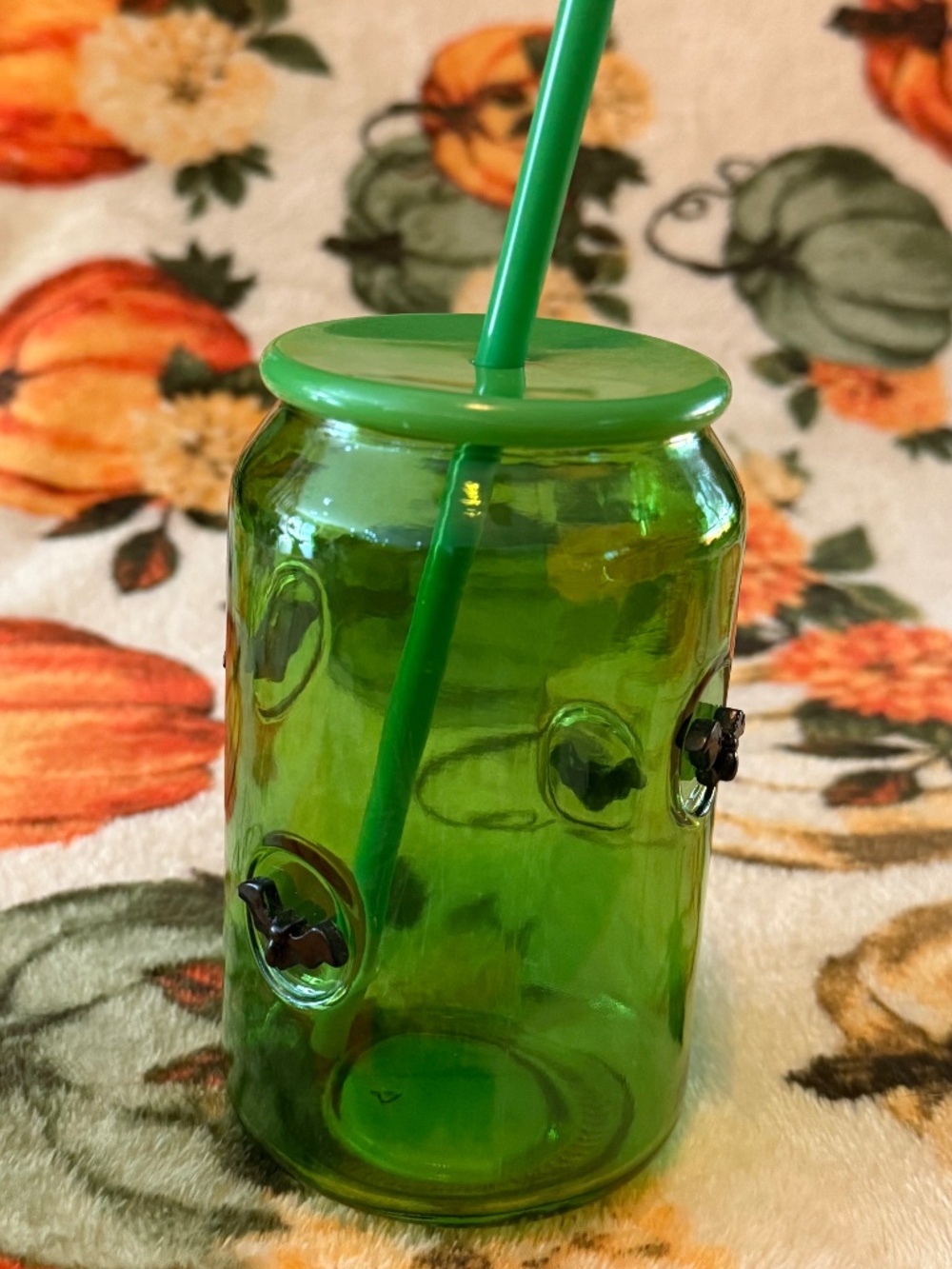 Viral TikTok Green Bat Halloween Tumbler with lid and straw